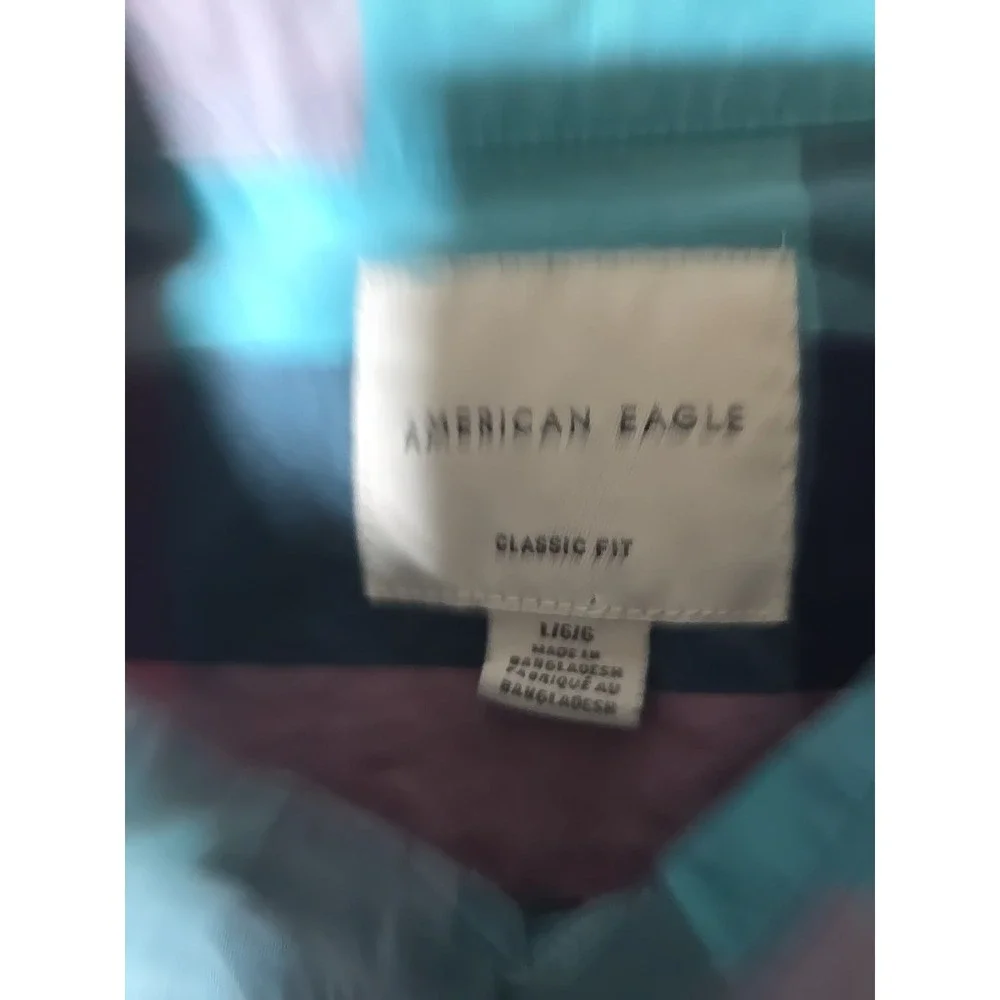 American‎ Eagle Large  Button-Down Long Sleeve Casual Shirt Pink Blue Plaid